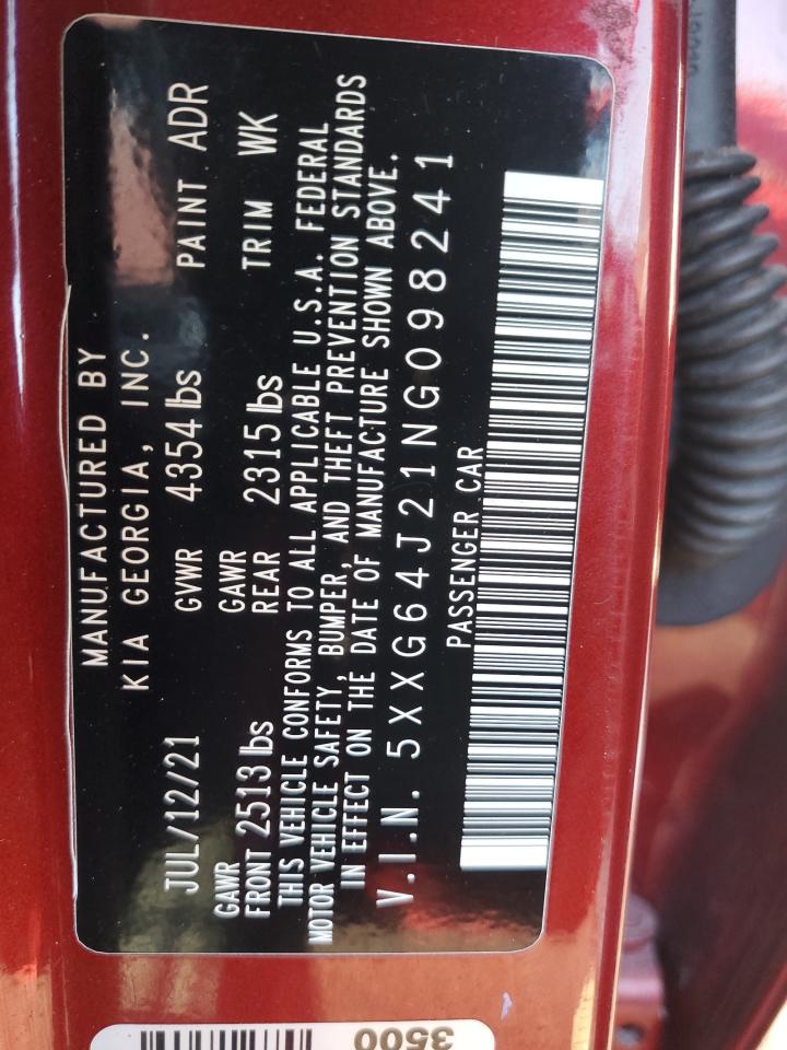 2022 KIA K5 GT LINE VIN:5XXG64J21NG098241
