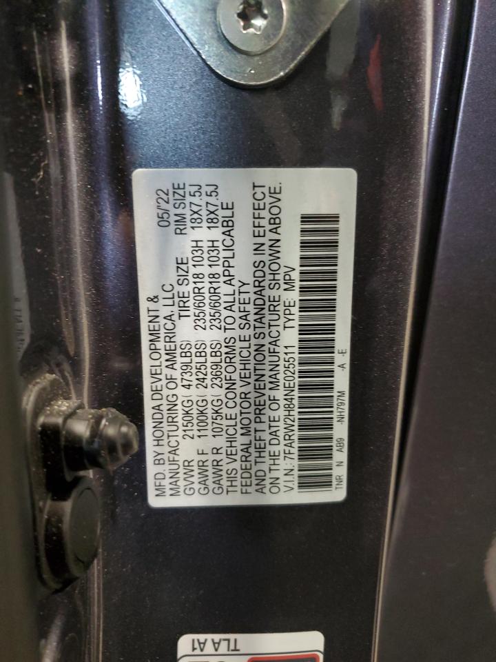 2022 HONDA CR-V EXL VIN:7FARW2H84NE025511