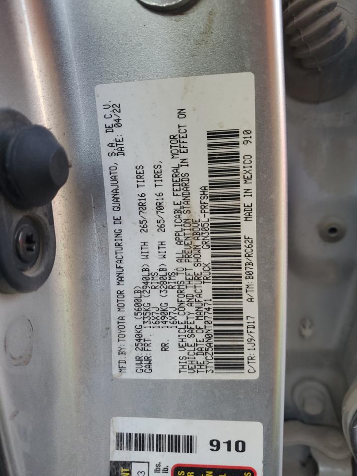 2022 TOYOTA TACOMA DOUBLE CAB VIN:3TYCZ5AN0NT077471