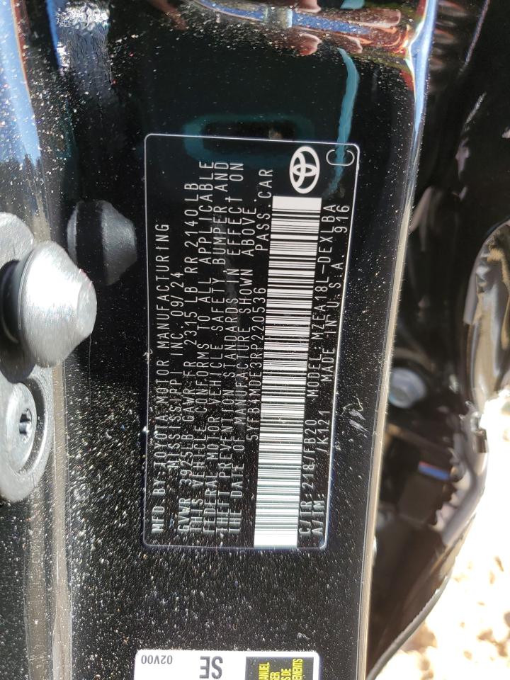 2024 TOYOTA COROLLA LE VIN:5YFB4MDE3RP220536