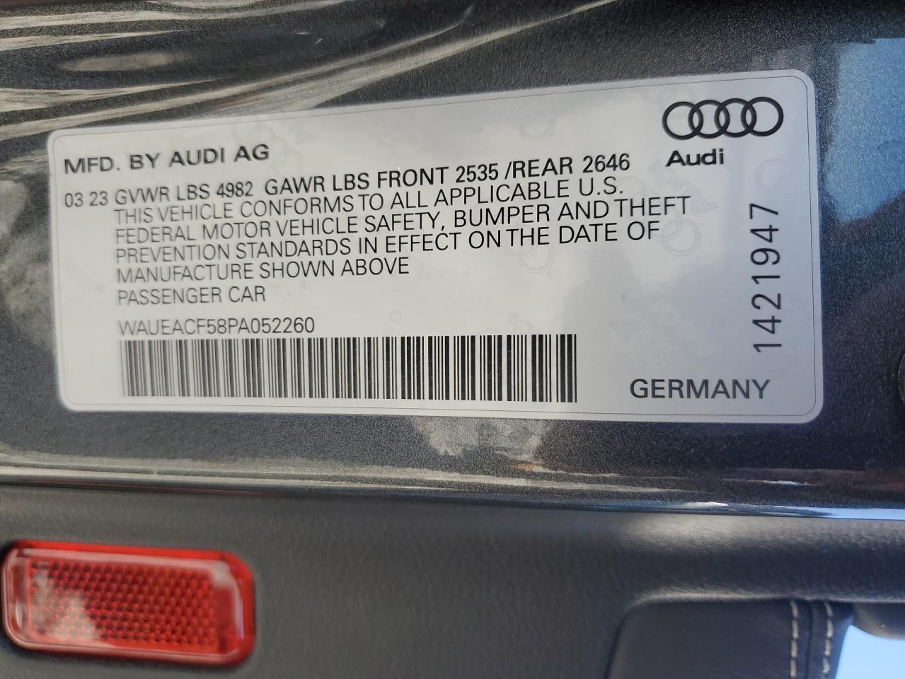 2023 AUDI A5 PRESTIGE 45 VIN:WAUEACF58PA052260