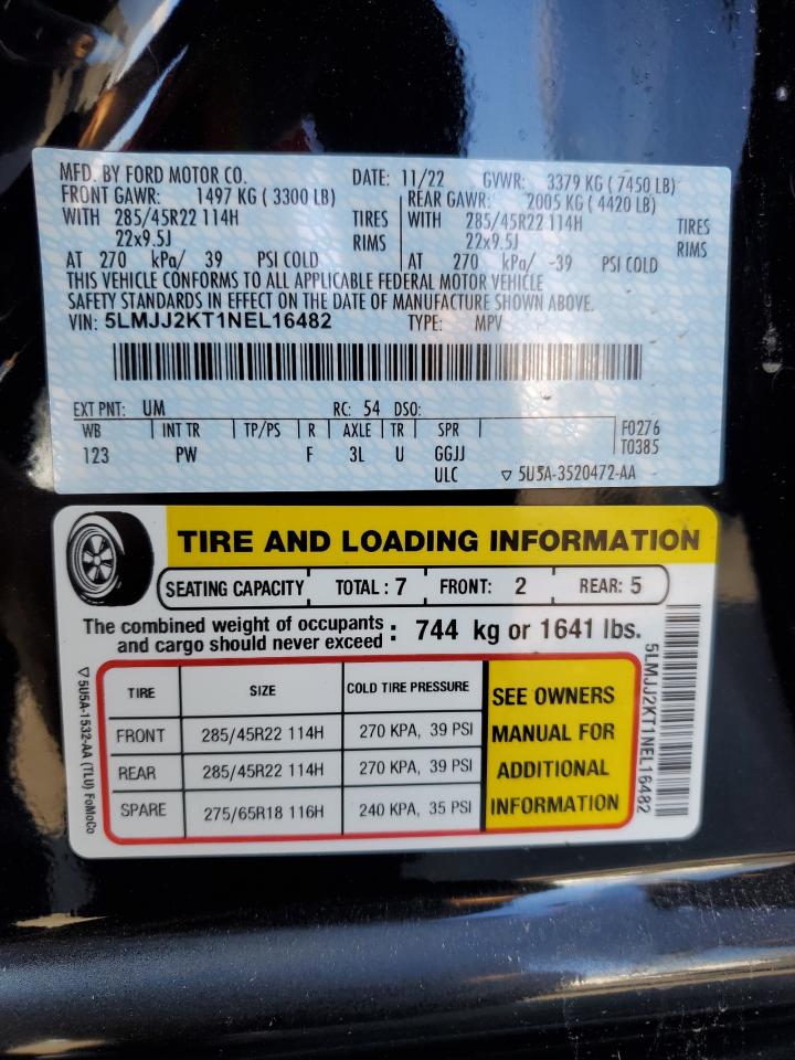 2022 LINCOLN NAVIGATOR RESERVE VIN:JN8AS1MU8CM121930