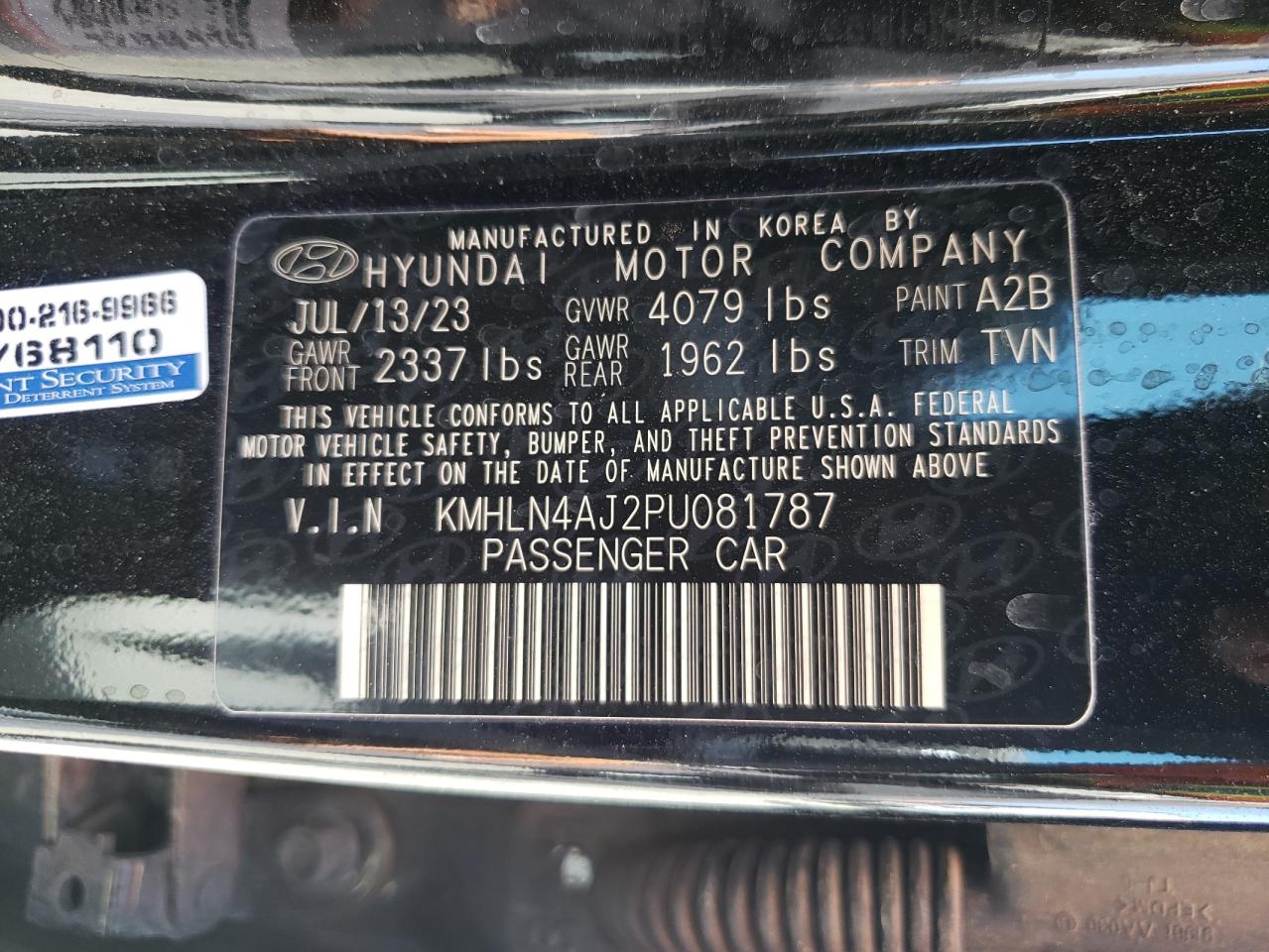 2023 HYUNDAI ELANTRA LIMITED VIN:KMHLN4AJ2PU081787