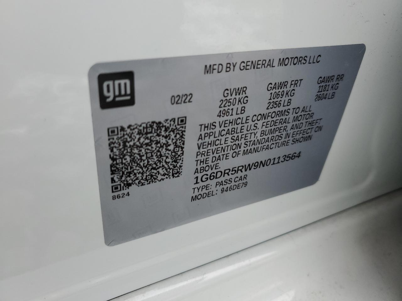 2022 CADILLAC CT5-V  VIN:1G6DR5RW9N0113564