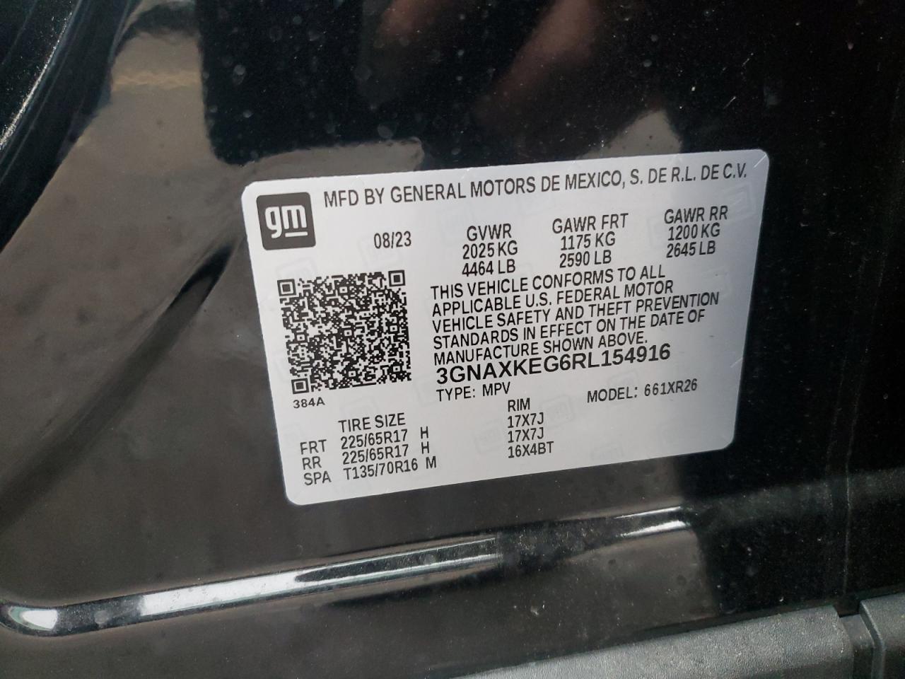 2024 CHEVROLET EQUINOX LT VIN:3GNAXKEG6RL154916