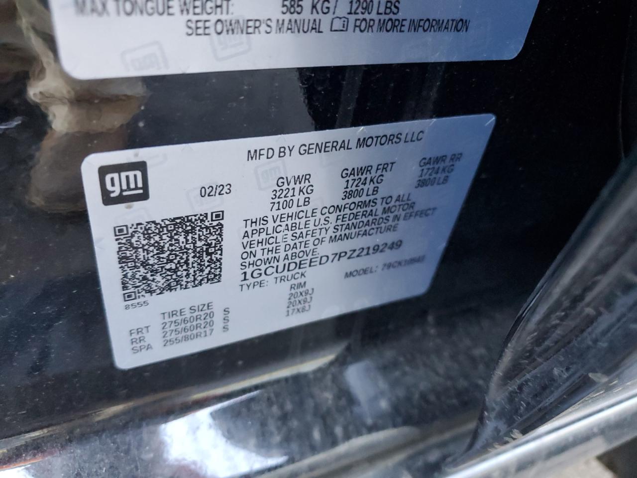 2023 CHEVROLET SILVERADO K1500 RST VIN:1GCUDEED7PZ219249