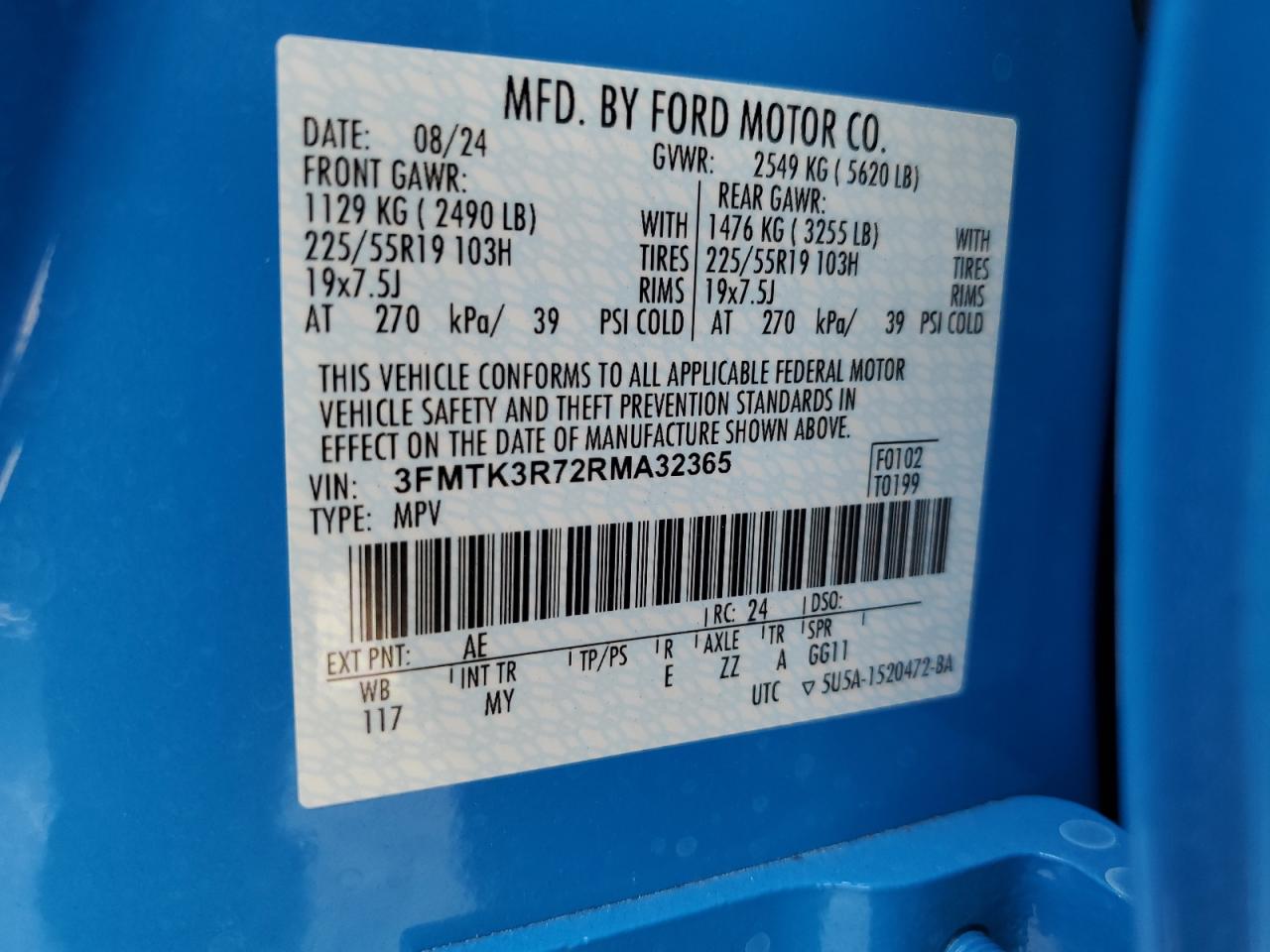2024 FORD MUSTANG MACH-E PREMIUM VIN:3FMTK3R72RMA32365