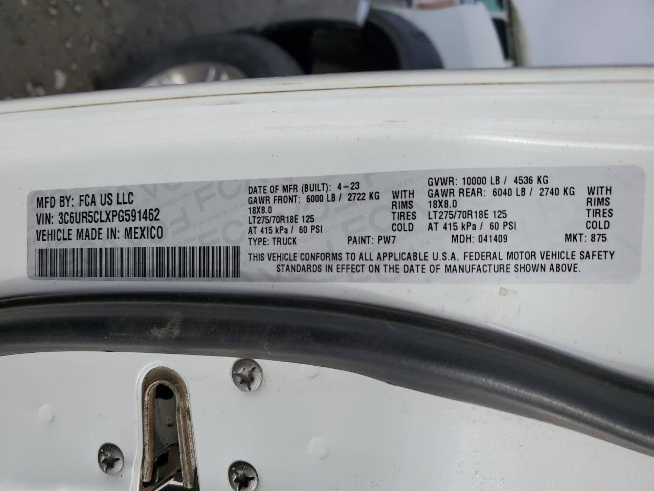 2023 RAM 2500 TRADESMAN VIN:3C6UR5CLXPG591462