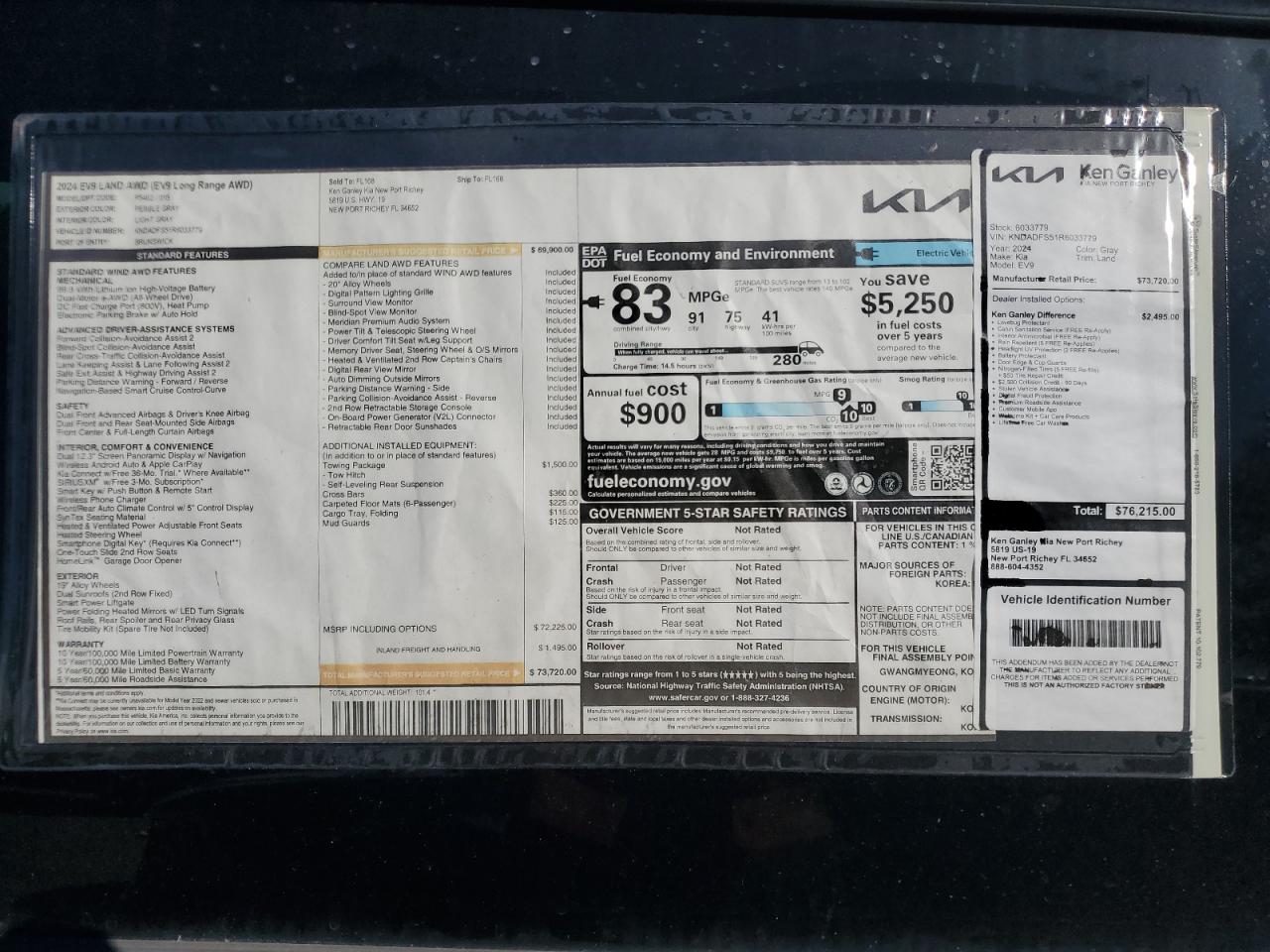 2024 KIA EV9 LAND VIN:KNDADFS51R6033779