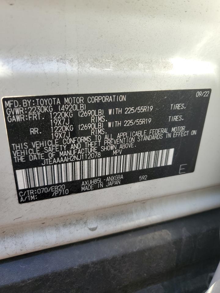 2022 TOYOTA VENZA LE VIN:JTEAAAAH2NJ112078