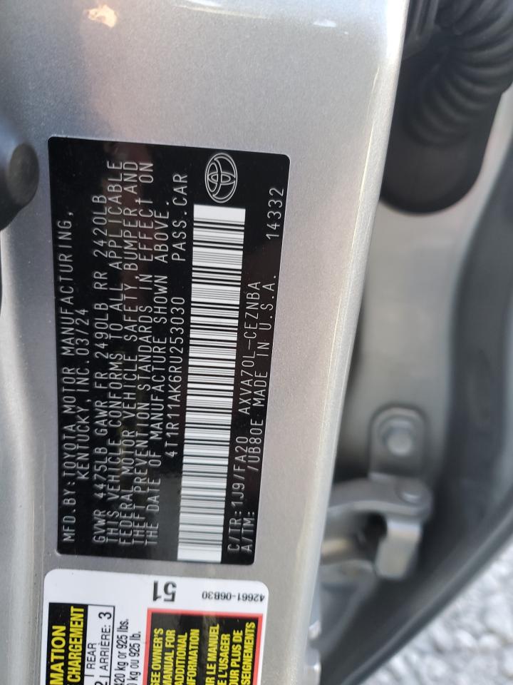 2024 TOYOTA CAMRY LE VIN:4T1R11AK6RU253030