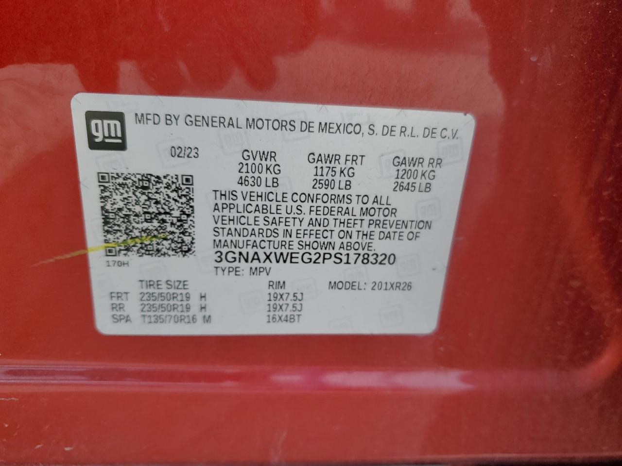 2023 CHEVROLET EQUINOX RS VIN:3GNAXWEG2PS178320