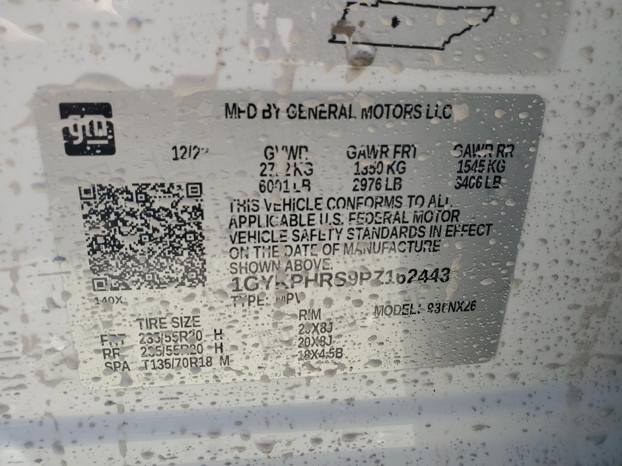 2023 CADILLAC XT6 SPORT PLATINUM VIN:1GYKPHRS9PZ162443