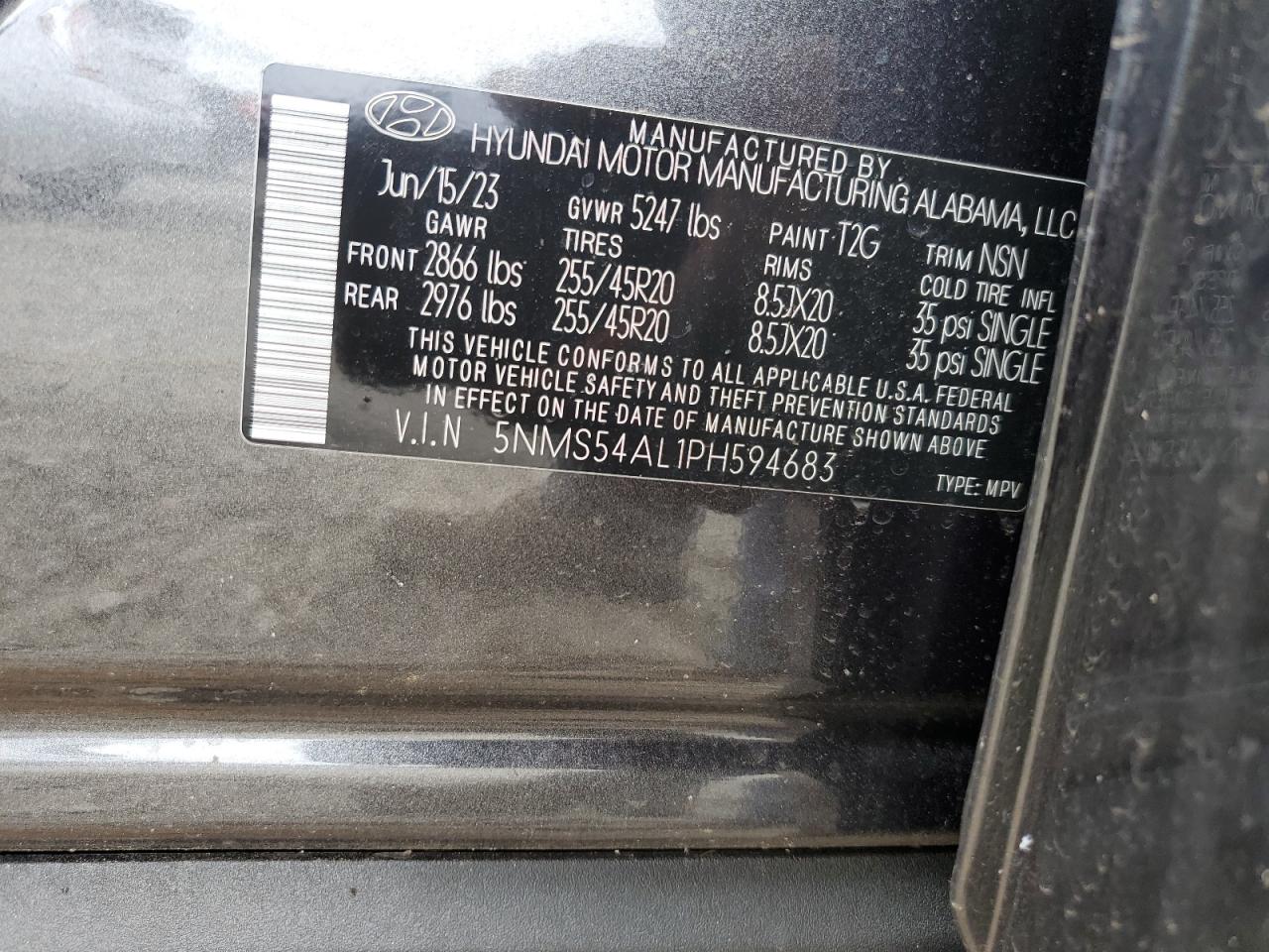 2023 HYUNDAI SANTA FE CALLIGRAPHY VIN:5NMS54AL1PH594683