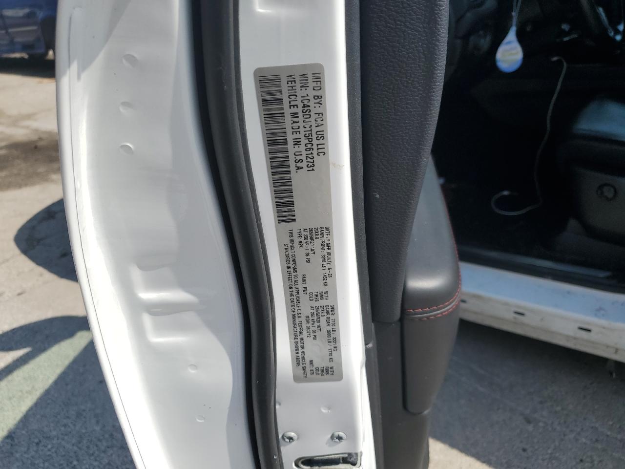 2023 DODGE DURANGO R/T VIN:1C4SDJCT5PC612731