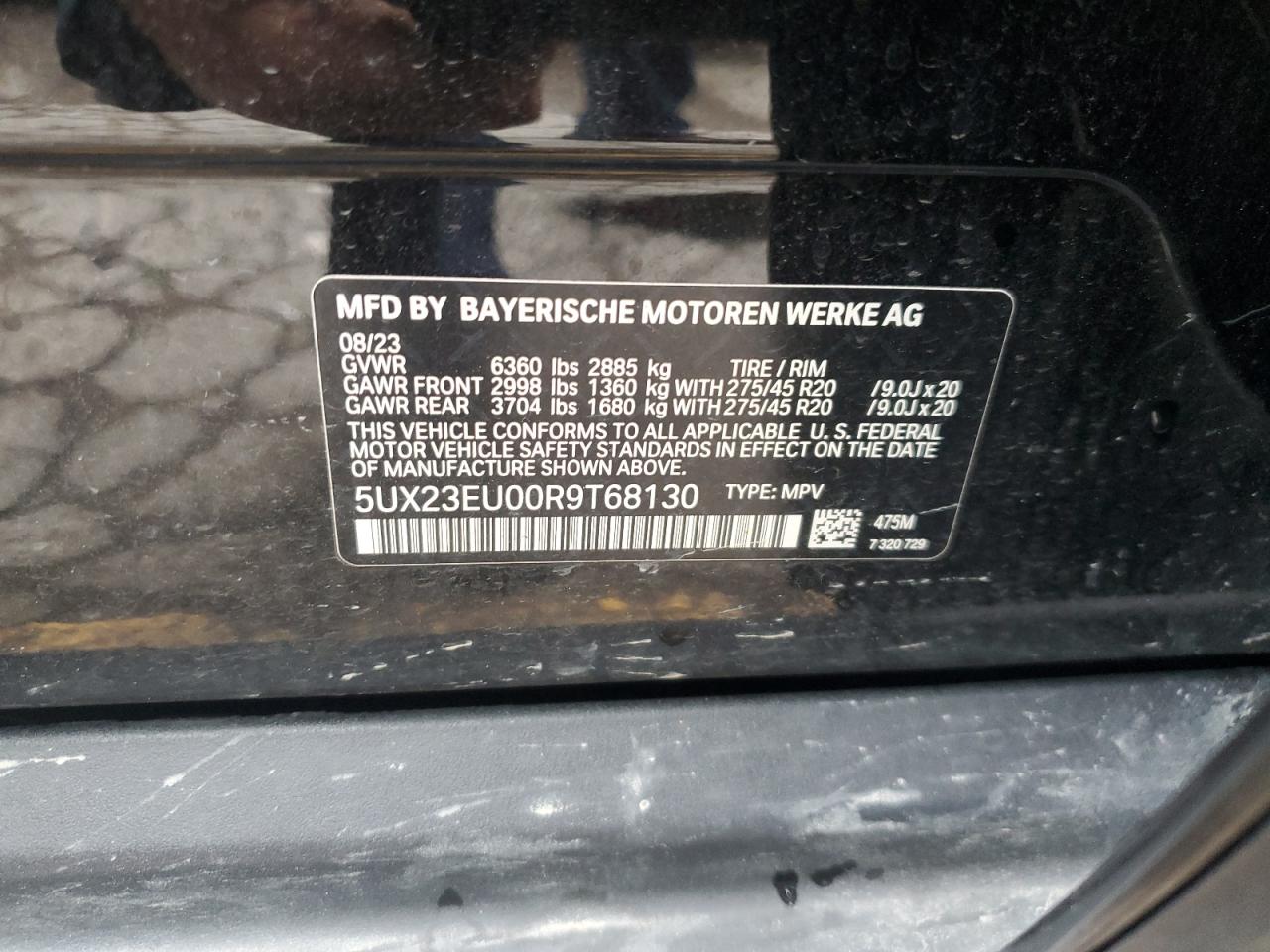 2024 BMW X5 XDRIVE40I VIN:5UX23EU00R9T68130