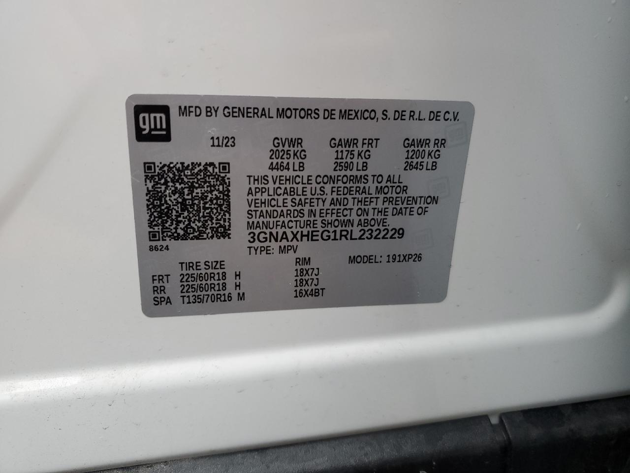 2024 CHEVROLET EQUINOX LS VIN:3GNAXHEG1RL232229