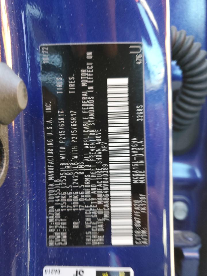 2022 TOYOTA COROLLA CROSS LE VIN:7MUCAABG4NV040389