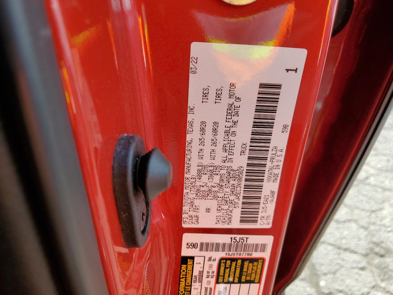 2022 TOYOTA TUNDRA CREWMAX LIMITED VIN:5TFJA5EC3NX005029