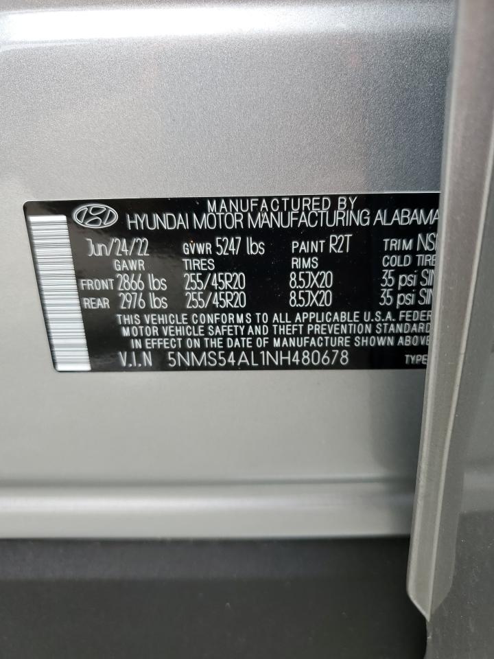 2022 HYUNDAI SANTA FE CALLIGRAPHY VIN:5NMS54AL1NH480678