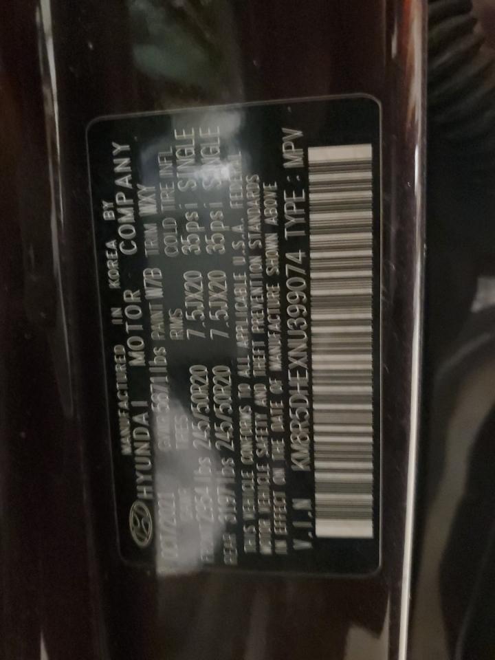 2022 HYUNDAI PALISADE LIMITED VIN:KM8R5DHEXNU399074