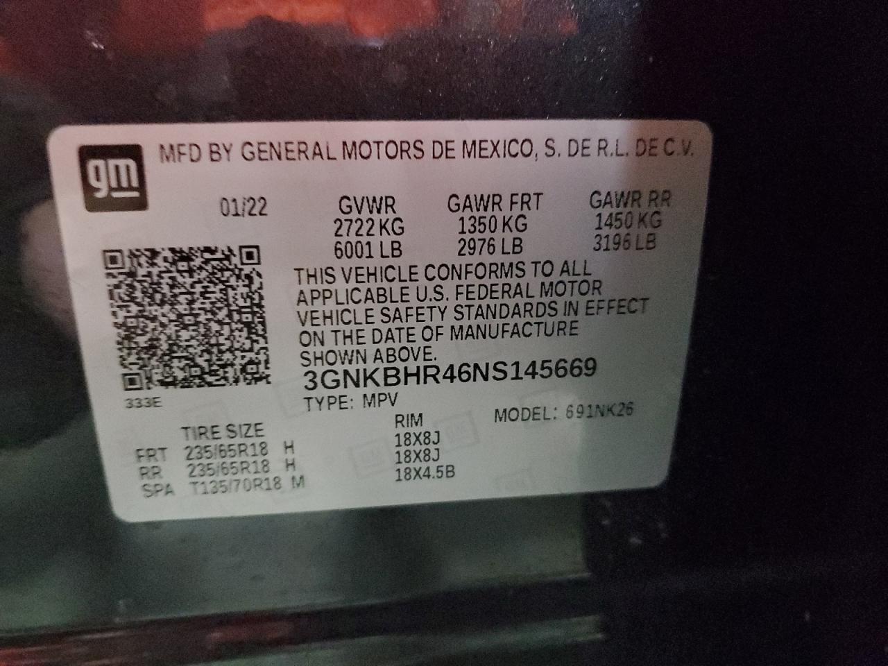 2022 CHEVROLET BLAZER 2LT VIN:3GNKBHR46NS145669