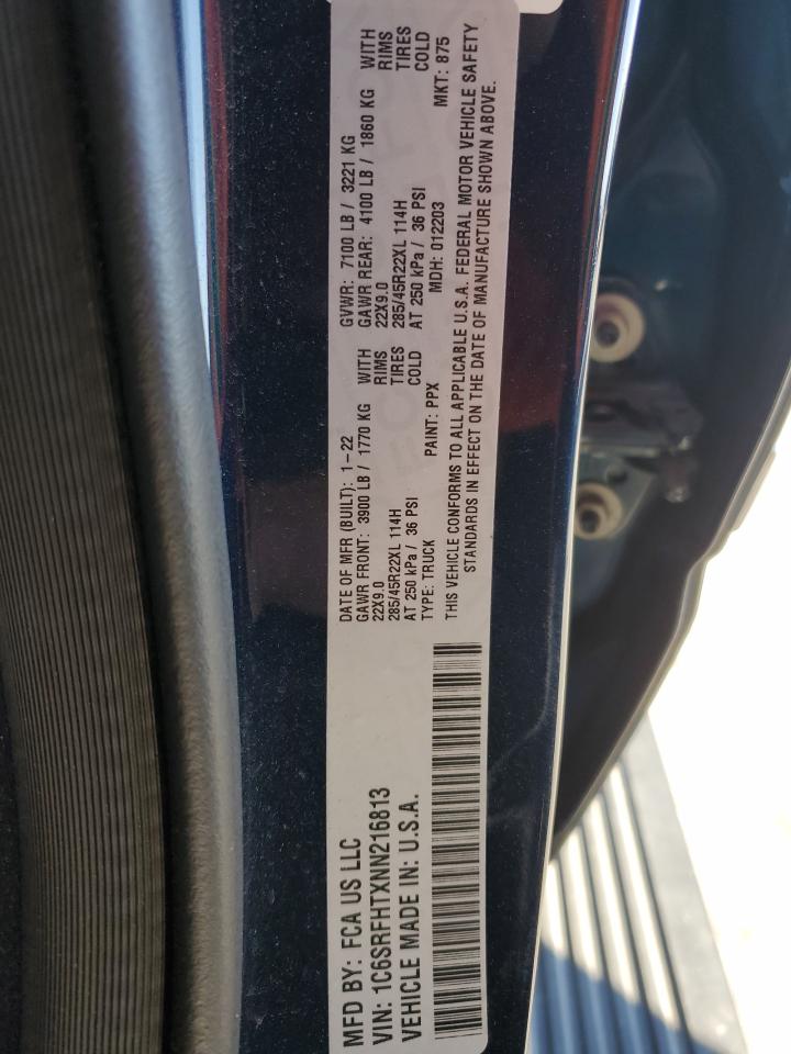 2022 RAM 1500 LIMITED VIN:1C6SRFHTXNN216813