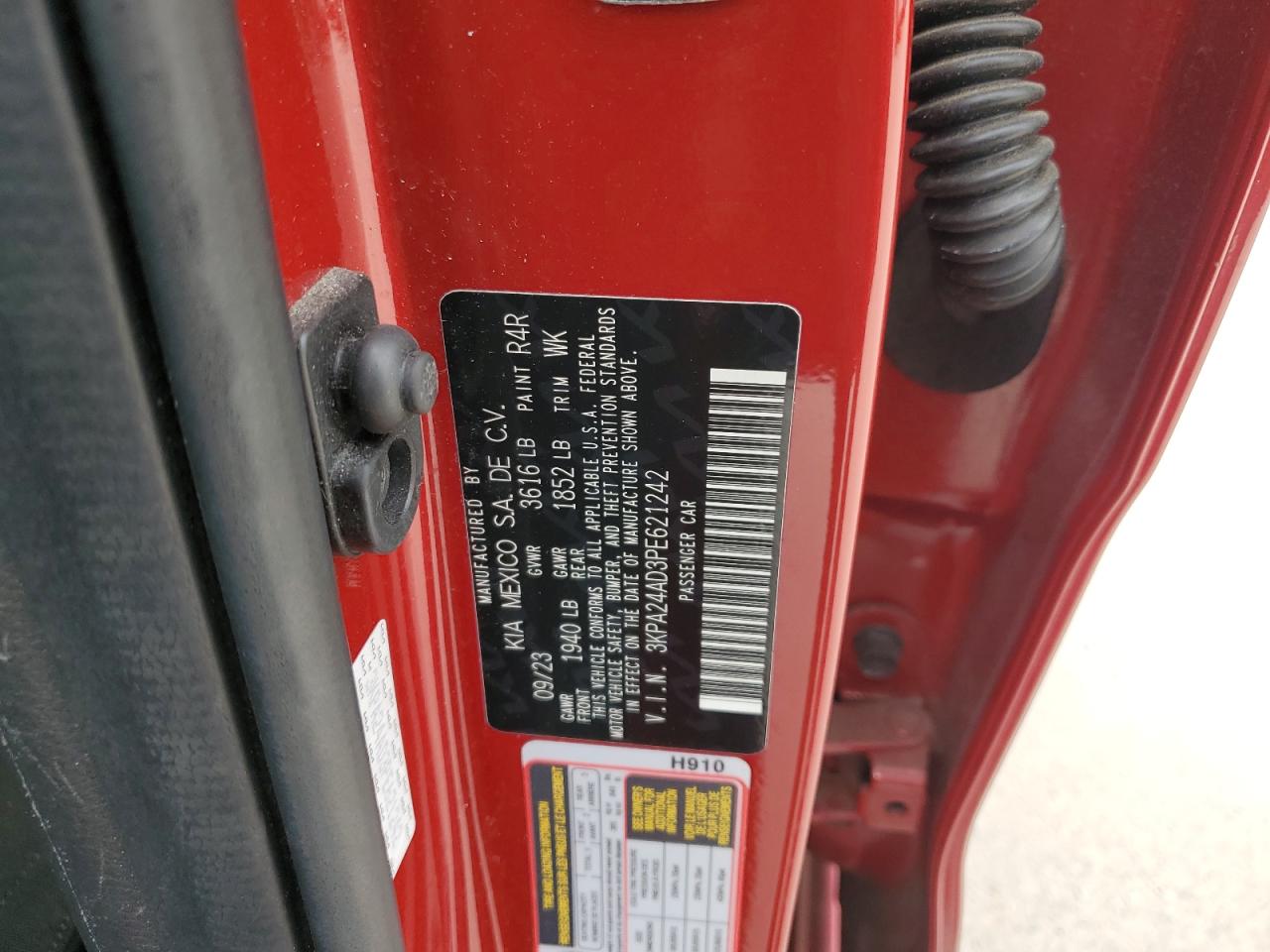 2023 KIA RIO LX VIN:3KPA24AD3PE621242
