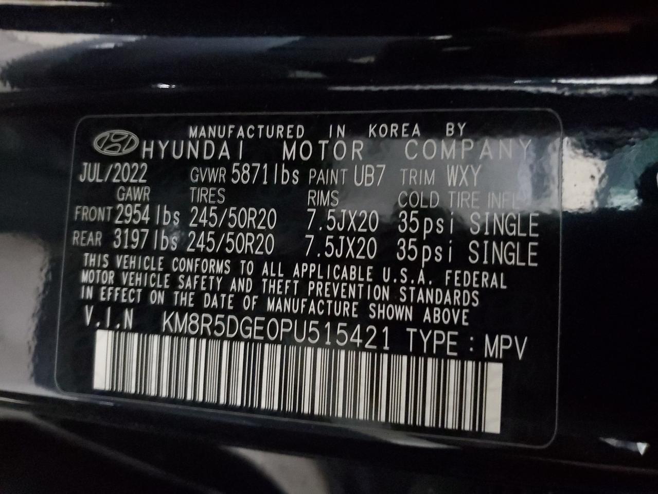 2023 HYUNDAI PALISADE LIMITED VIN:KM8R5DGE0PU515421