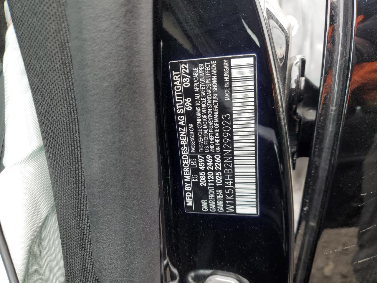 2022 MERCEDES-BENZ CLA 250 4MATIC VIN:W1K5J4HB2NN299023