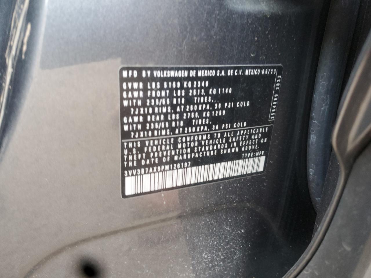 2023 VOLKSWAGEN TIGUAN SE VIN:3VV3B7AX9PM126197