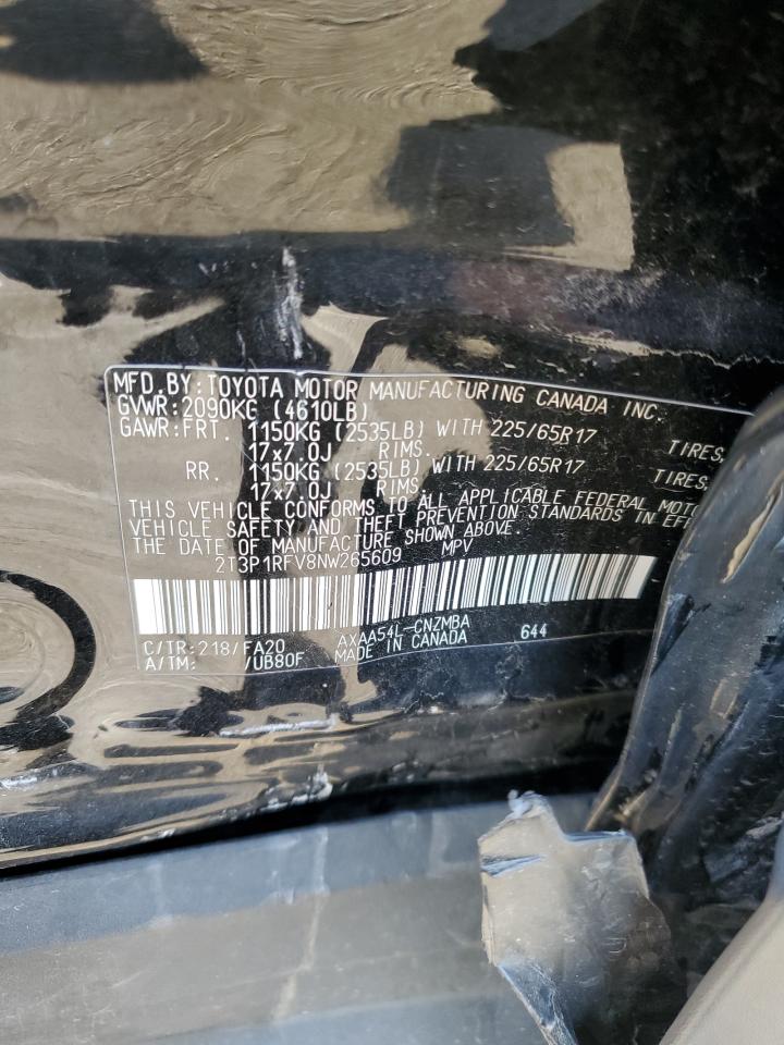 2022 TOYOTA RAV4 XLE VIN:2T3P1RFV8NW265609