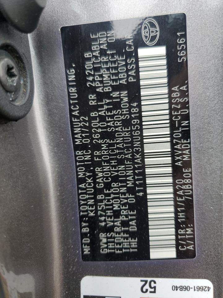 2022 TOYOTA CAMRY SE VIN:4T1T11AK3NU659184