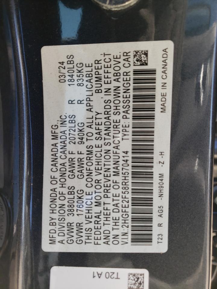 2024 HONDA CIVIC SPORT VIN:2HGFE2F58RH570414