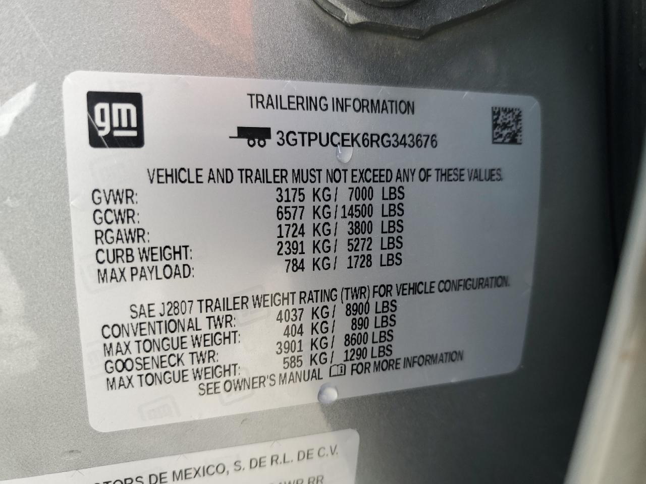 2024 GMC SIERRA K1500 ELEVATION VIN:3GTPUCEK6RG343676