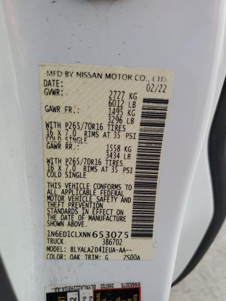 2022 NISSAN FRONTIER S VIN:1N6ED1CLXNN653075