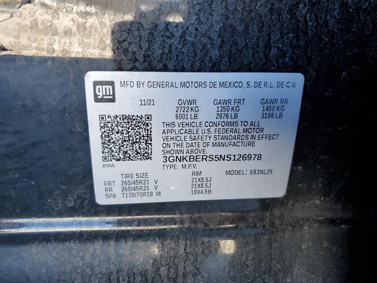 2022 CHEVROLET BLAZER RS VIN:3GNKBERS5NS126978