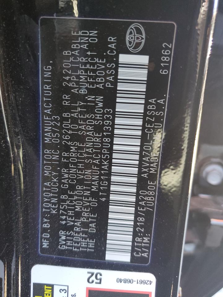 2023 TOYOTA CAMRY SE NIGHT SHADE VIN:4T1G11AK5PU813933