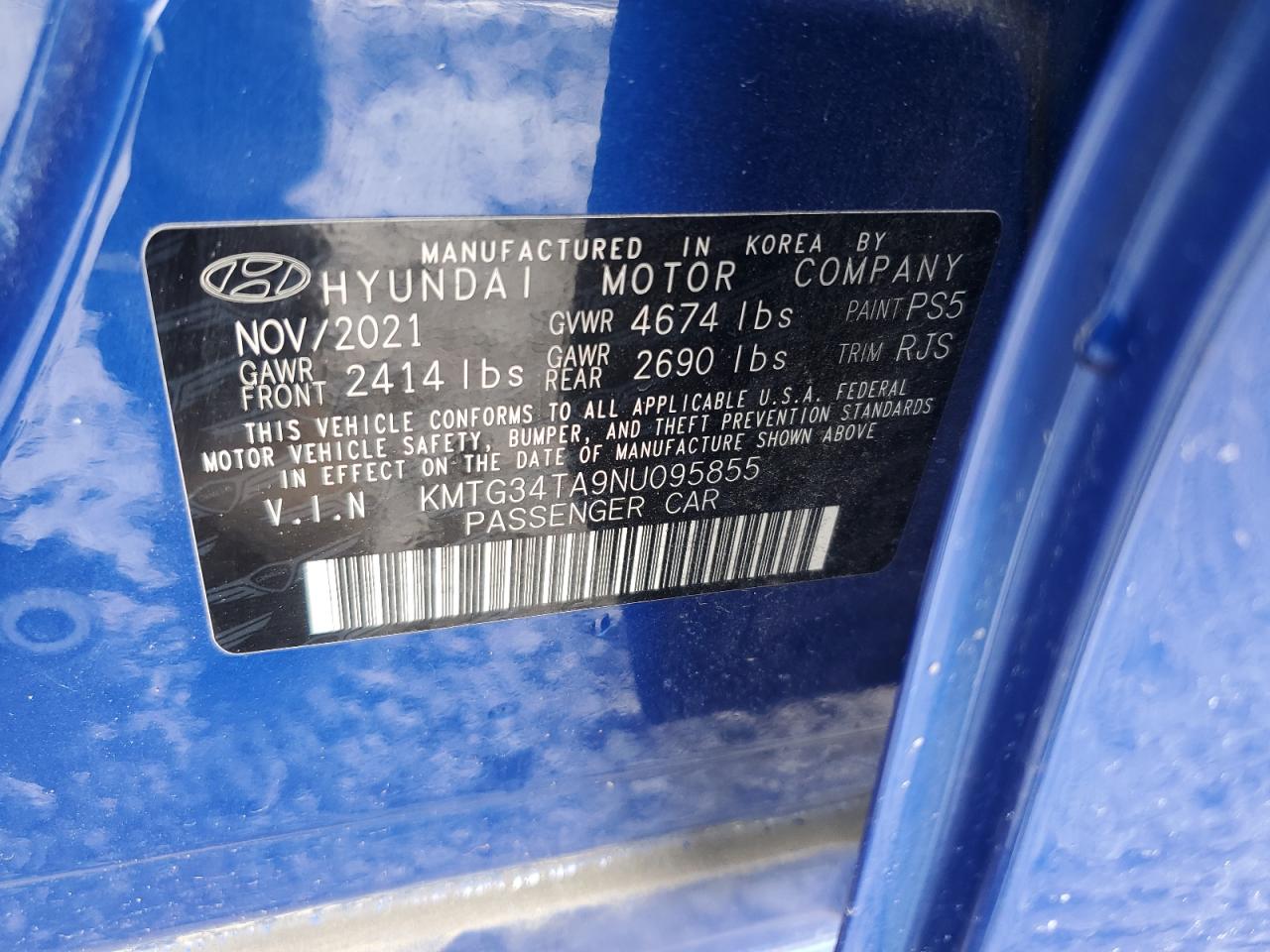 2022 GENESIS G70 BASE VIN:KMTG34TA9NU095855