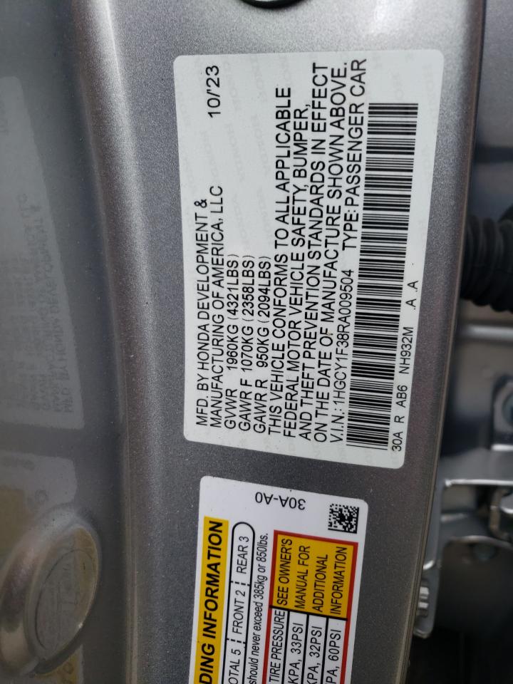 2024 HONDA ACCORD EX VIN:1HGCY1F38RA009504