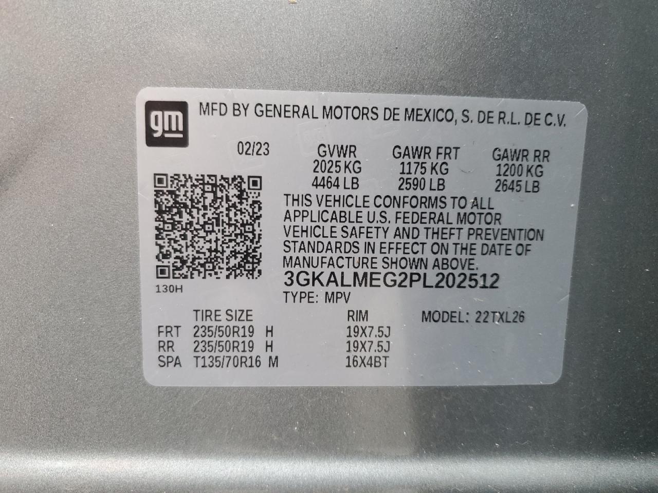 2023 GMC TERRAIN SLE VIN:3GKALMEG2PL202512