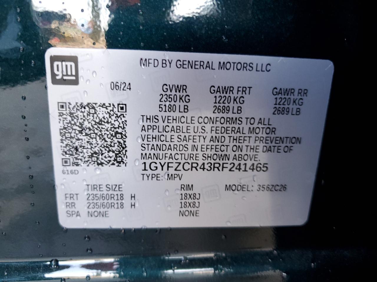 2024 CADILLAC XT4 PREMIUM LUXURY VIN:1GYFZCR43RF241465