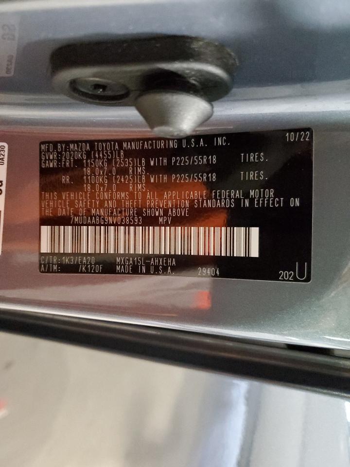 2022 TOYOTA COROLLA CROSS XLE VIN:7MUDAABG9NV038593