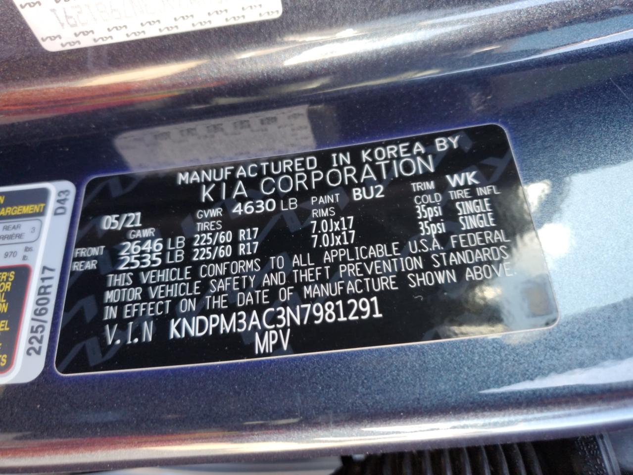 2022 KIA SPORTAGE LX VIN:KNDPM3AC3N7981291