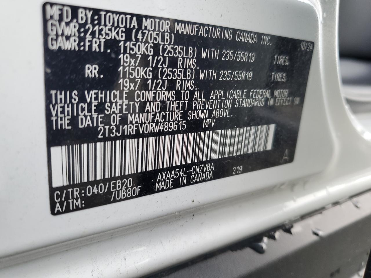 2024 TOYOTA RAV4 ADVENTURE VIN:2T3J1RFV0RW489615