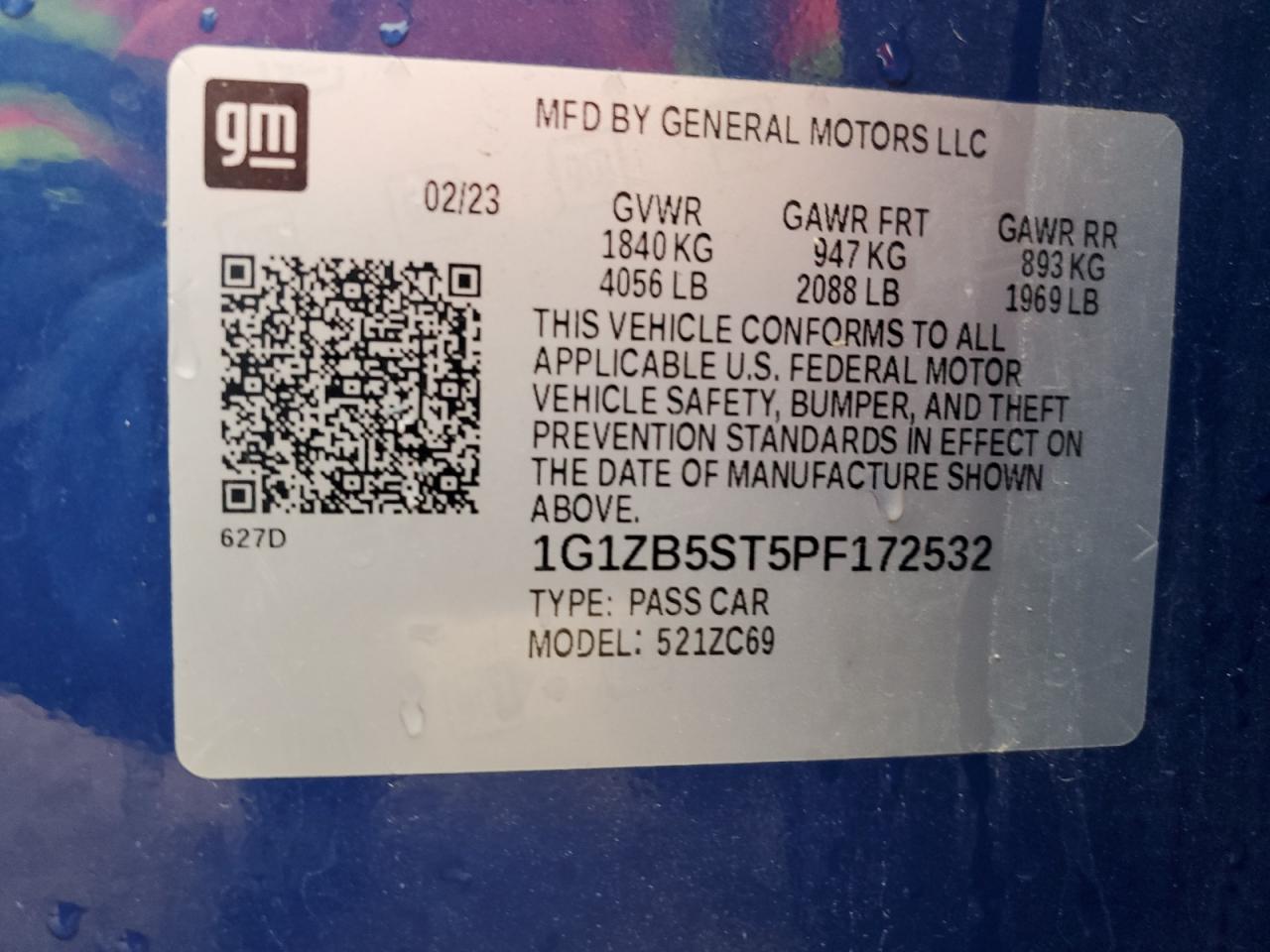 2023 CHEVROLET MALIBU LS VIN:1G1ZB5ST5PF172532