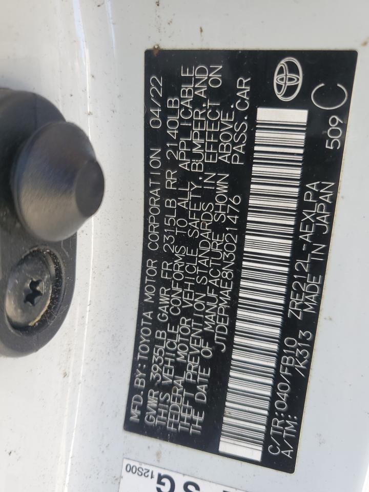2022 TOYOTA COROLLA LE VIN:JTDEPMAE8N3021476