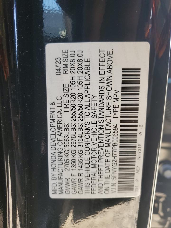 2023 HONDA PILOT TOURING VIN:5FNYG2H77PB006594