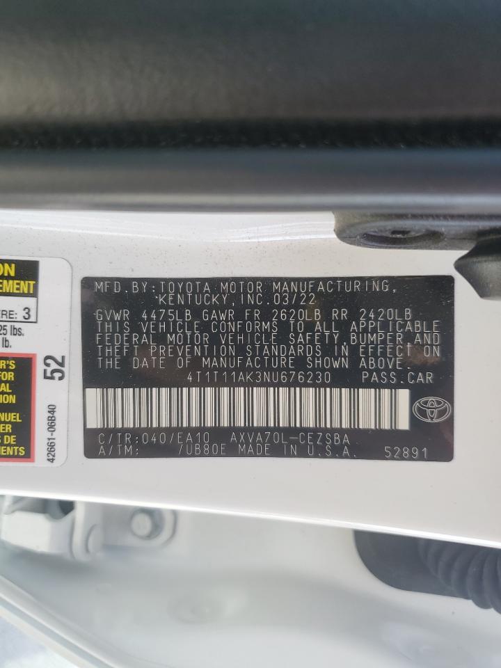 2022 TOYOTA CAMRY SE VIN:4T1T11AK3NU676230