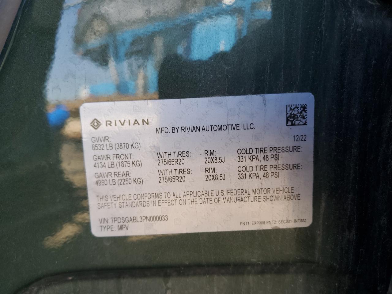 2023 RIVIAN R1S LAUNCH EDITION VIN:7PDSGABL3PN000033